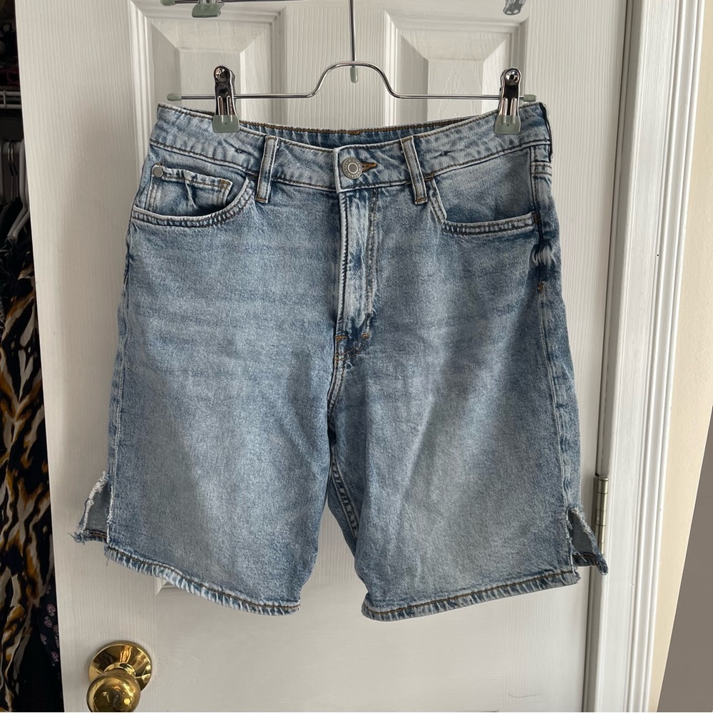 h&m boys long line knee length light wash denim shorts